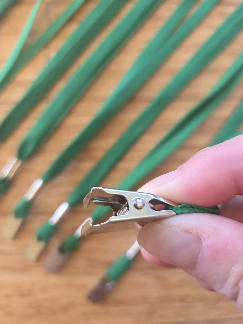 Green Lanyards with Metal Clips - Pack of 9